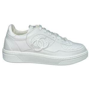 Chanel REV White Calfskin Leather CC Logo Tie Flat Runner Trainer Sneaker 37